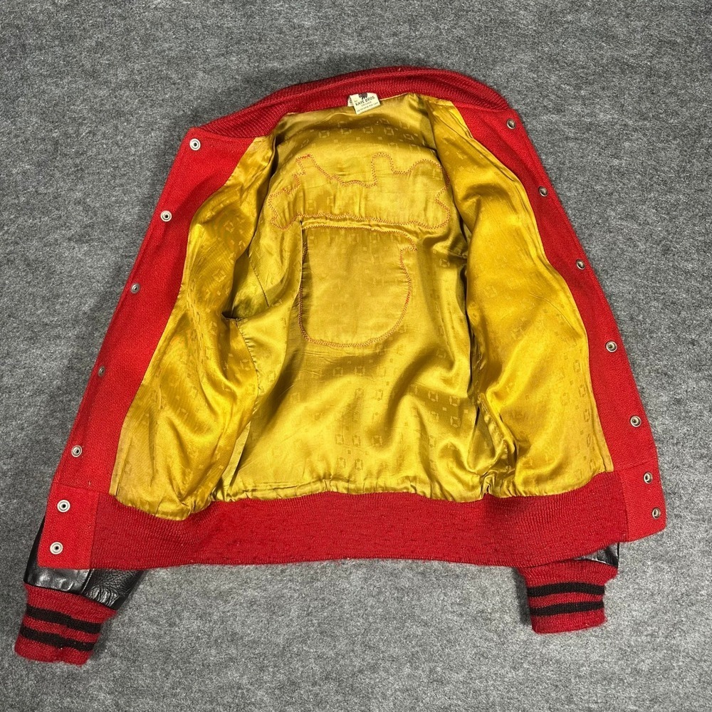 Rare Vintage 80s Kaye Bros Varsity Jacket Red Wool Leather Mens 36 Sikeston - Picture 7 of 16